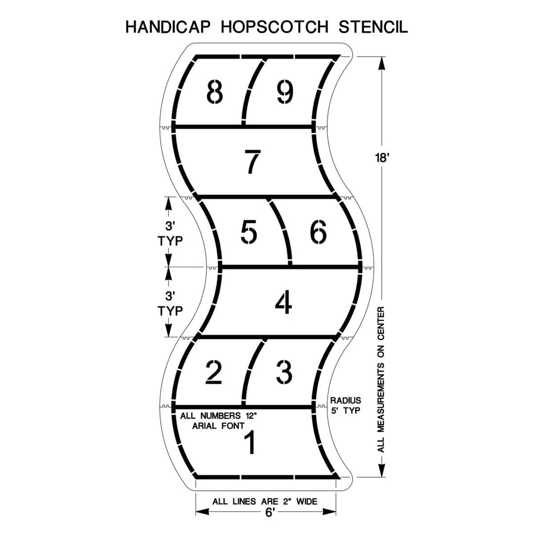 Newstripe Field Equipment Accessible Hopscotch Playground Stencil - 1/8" (125 mil) | Newstripe