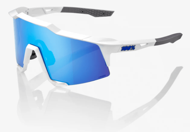 100 Percent Sunglasses MATTE WHITE / HiPER BLUE MULTILAYER MIRROR LENS 100% SPEEDCRAFT Performance Sunglasses