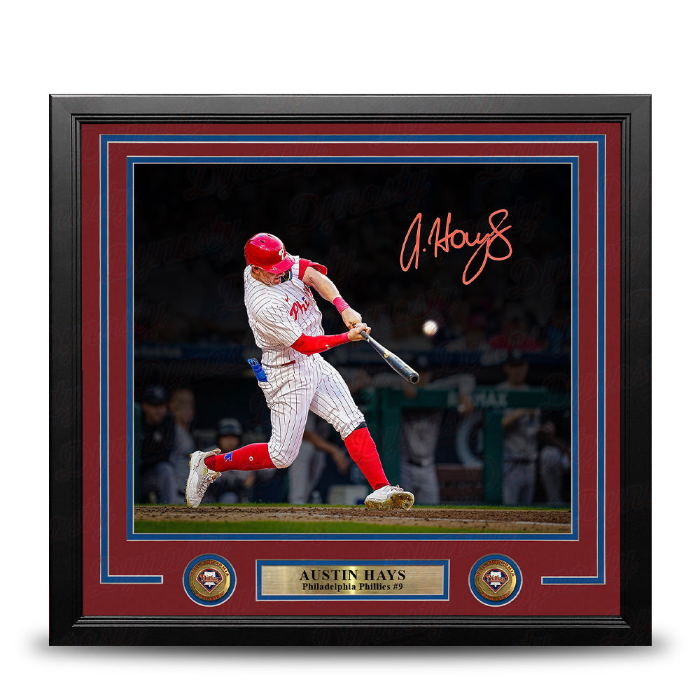 Austin Hays Blackout Swing Autographed Philadelphia Phillies 11" x 14" Framed Baseball Photo