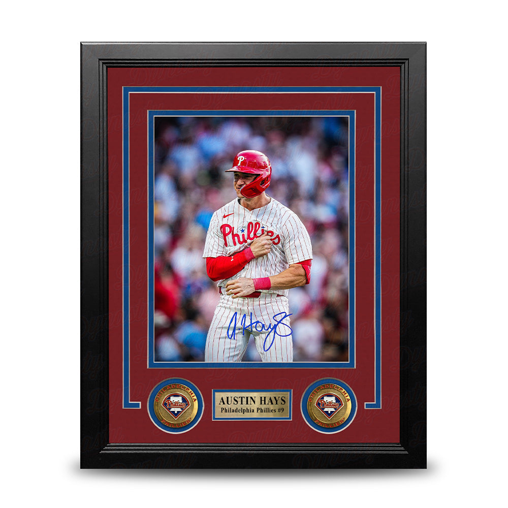 Austin Hays Chest Pound Autographed Philadelphia Phillies 8" x 10" Framed Baseball Photo