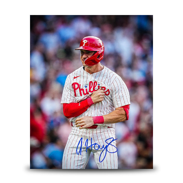 Austin Hays Chest Pound Autographed Philadelphia Phillies 8" x 10" Baseball Photo