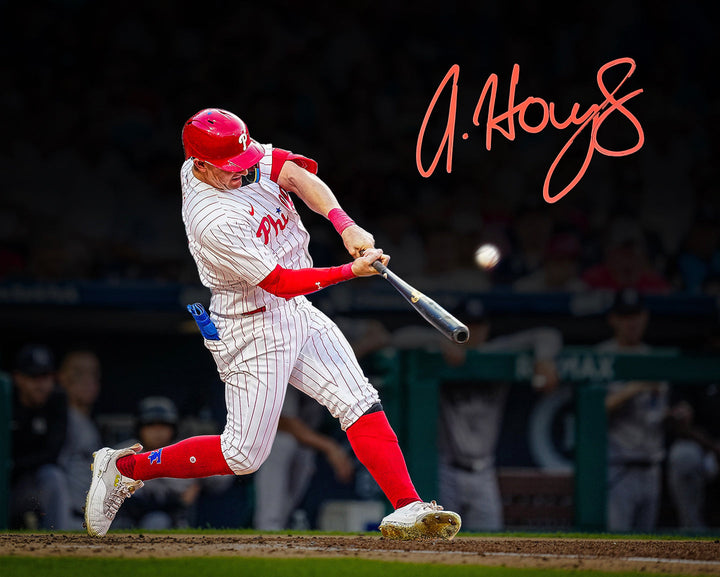 Austin Hays Blackout Swing Autographed Philadelphia Phillies 8" x 10" Baseball Photo