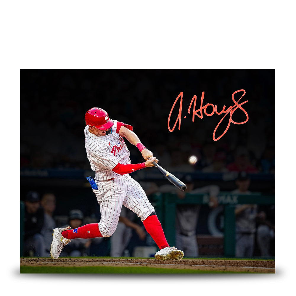 Austin Hays Blackout Swing Autographed Philadelphia Phillies 8" x 10" Baseball Photo