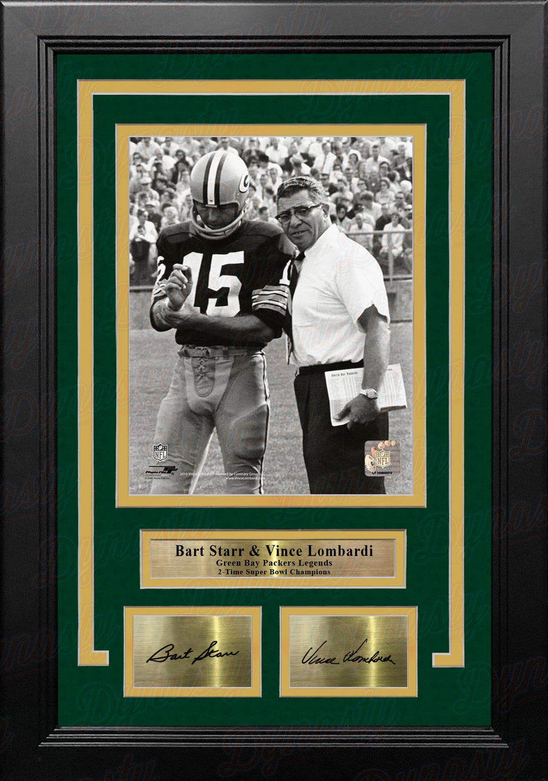 Bart Starr & Vince Lombardi Green Bay Packers 8x10 Framed Football Photo with Engraved Autographs