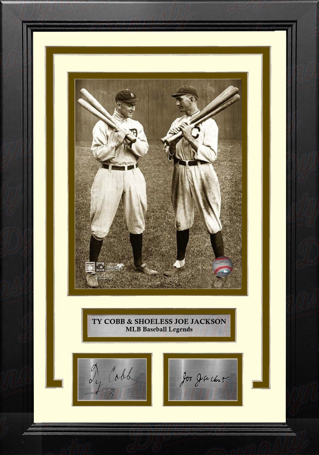 Ty Cobb & Shoeless Joe Jackson 8" x 10" Framed Baseball Legends Photo with Engraved Autographs