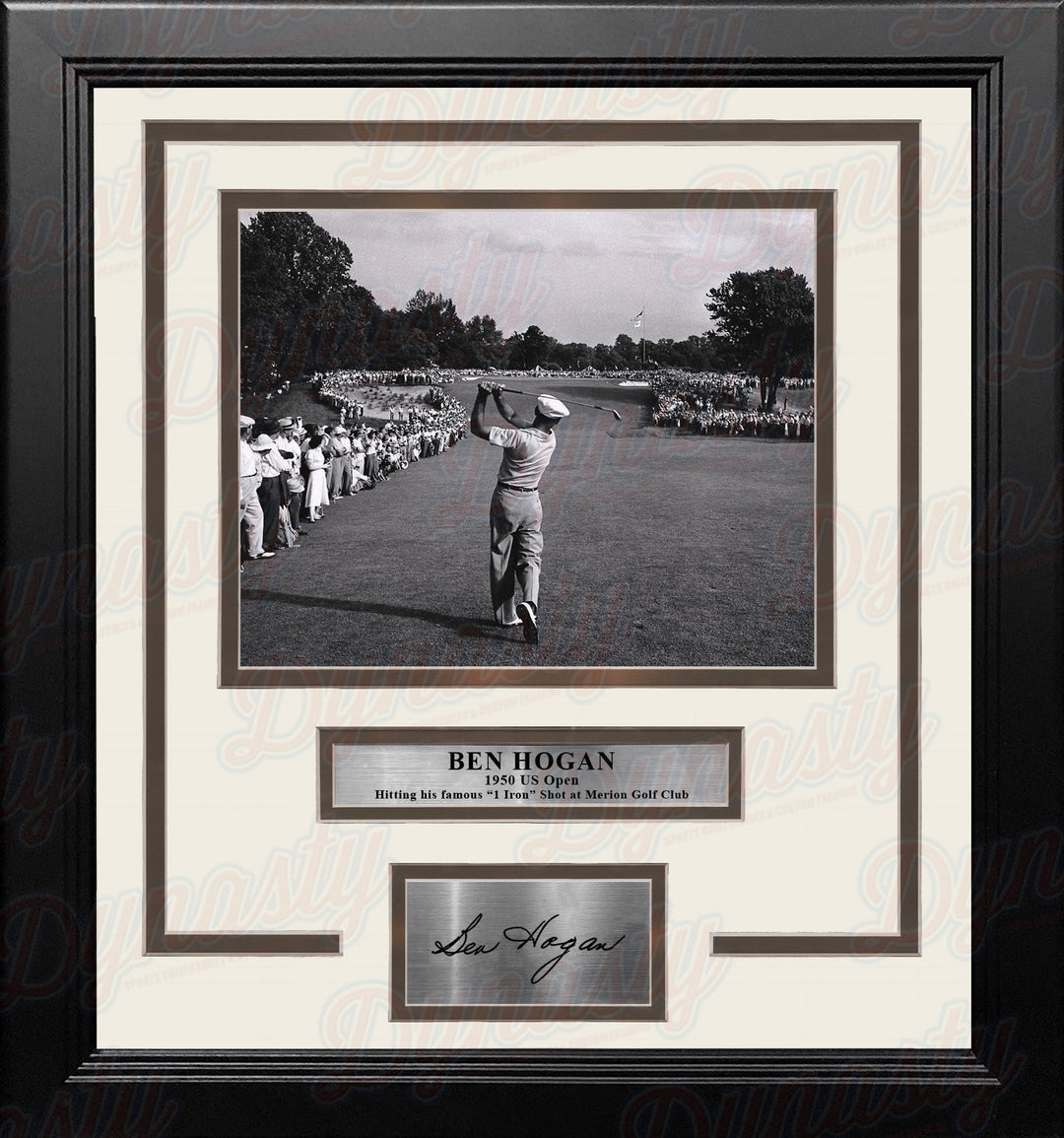Ben Hogan 1-Iron Shot at the 1950 US Open at Merion Framed Golf Photo with Engraved Autograph