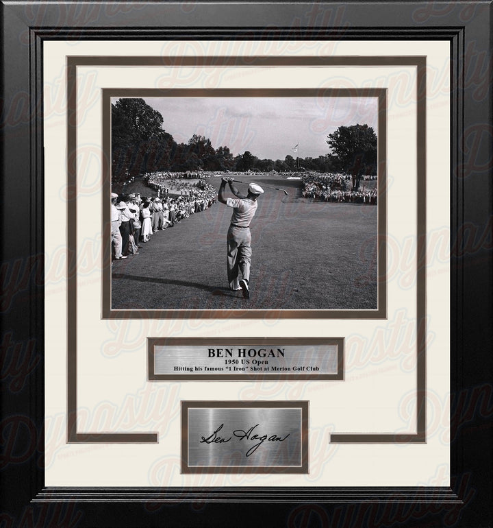 Ben Hogan 1-Iron Shot at the 1950 US Open at Merion Framed Golf Photo with Engraved Autograph