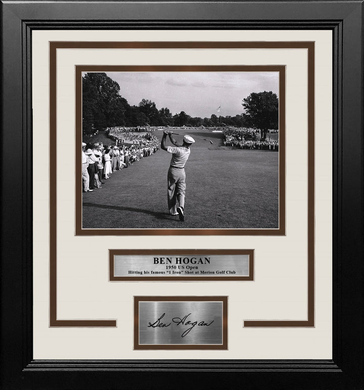 Ben Hogan 1-Iron Shot at the 1950 US Open at Merion Framed Golf Photo with Engraved Autograph