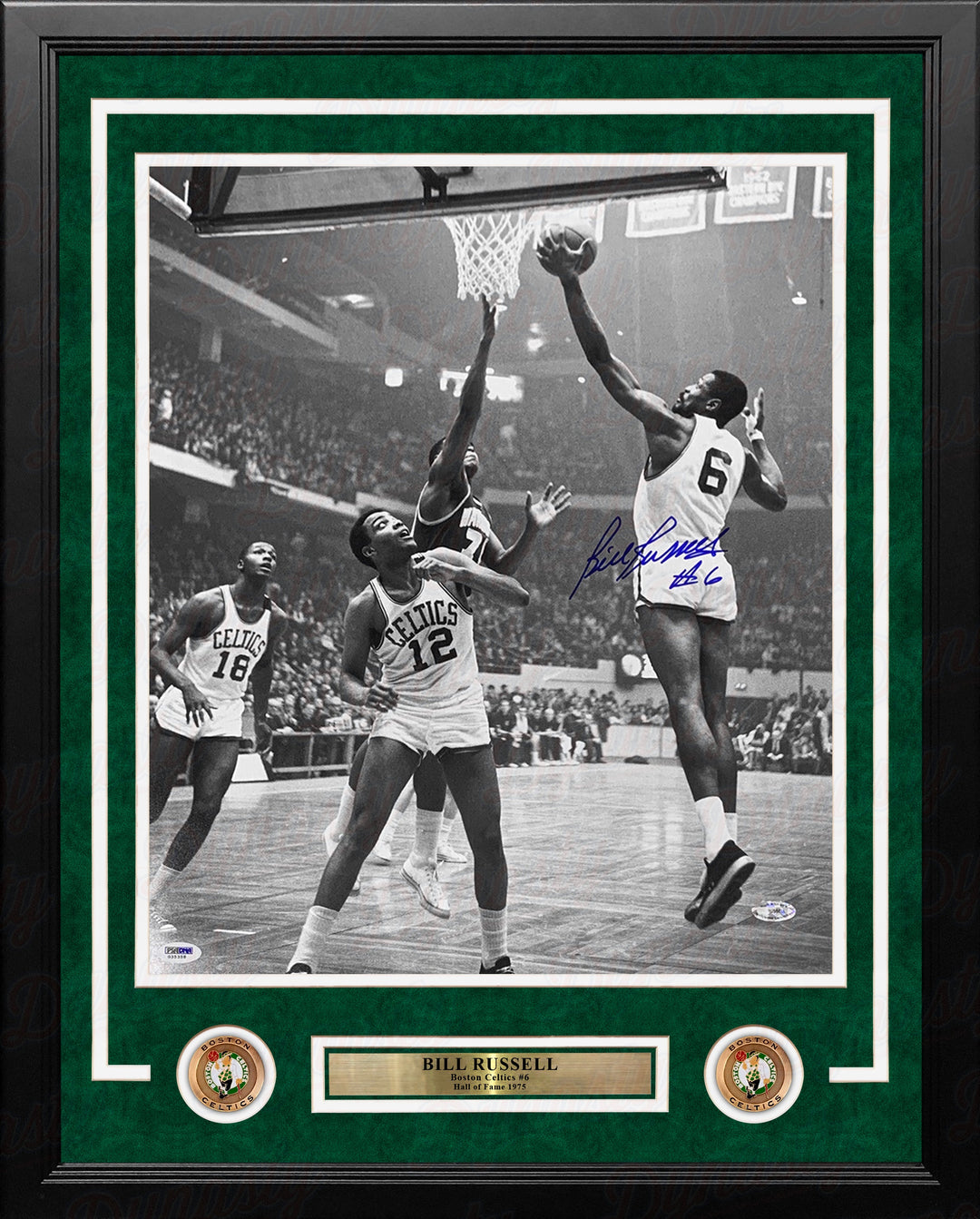 Bill Russell Making a Layup Boston Celtics Autographed 16" x 20" Framed Basketball Photo