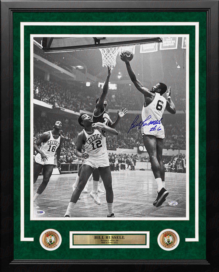 Bill Russell Making a Layup Boston Celtics Autographed 16" x 20" Framed Basketball Photo