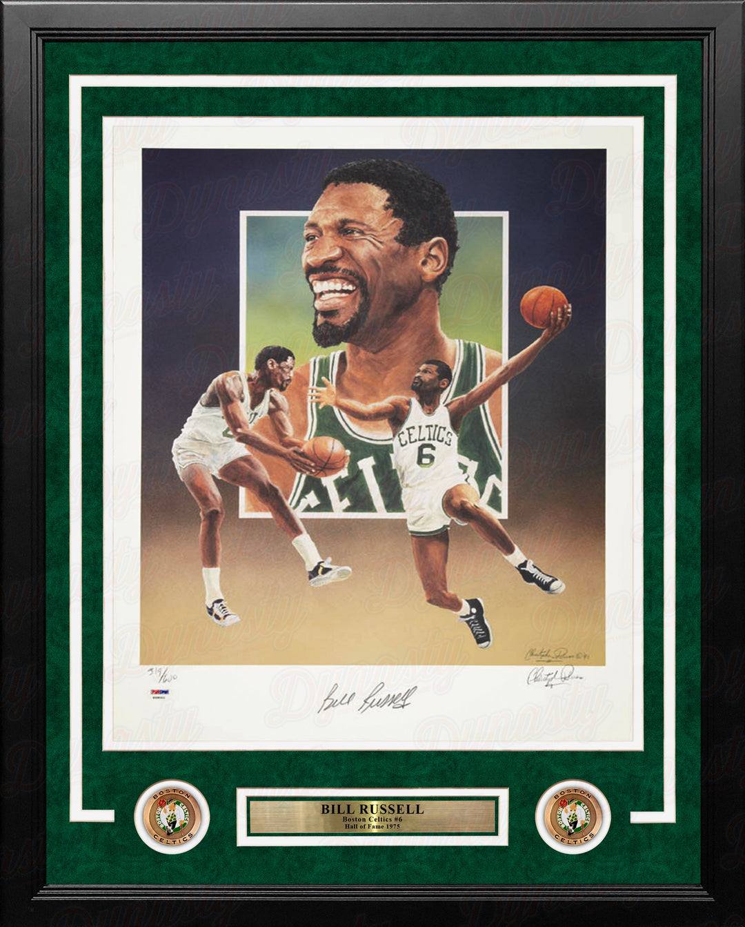 Bill Russell Boston Celtics Autographed 18x24 Framed Christopher Paluso Basketball Lithograph Photo