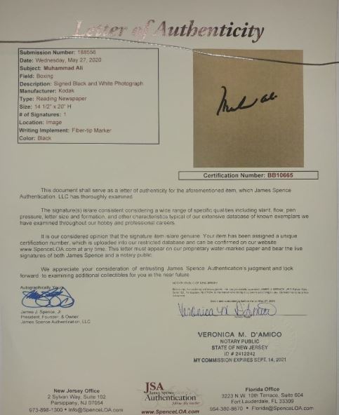 Muhammad Ali Autographed Framed Boxing Photo