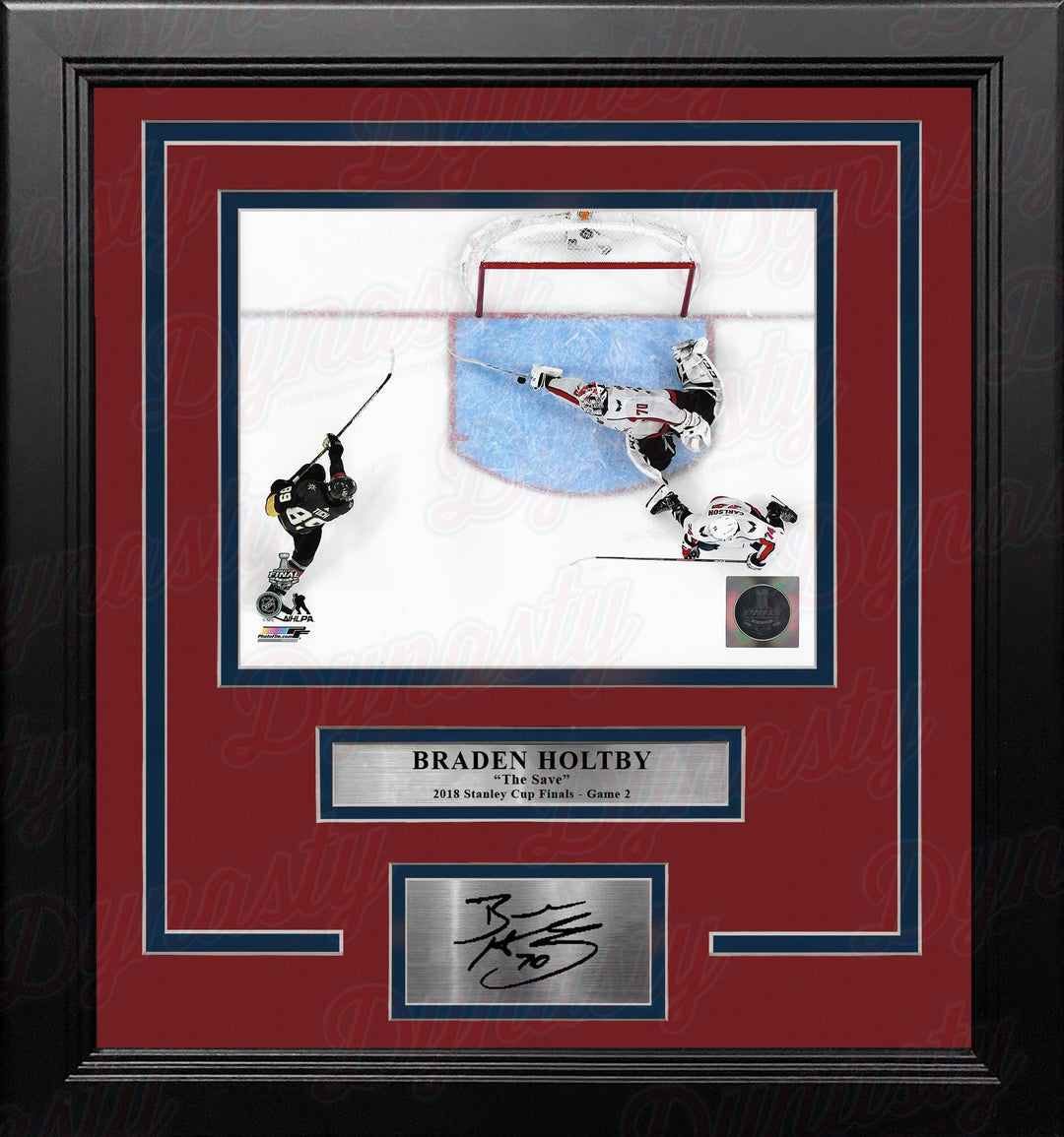 Braden Holtby 2018 Stanley Cup Finals Save Capitals 8x10 Framed Hockey Photo with Engraved Autograph