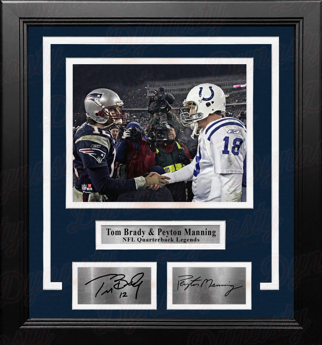 Tom Brady and Peyton Manning 8x10 Quarterback Legends Framed Football Photo with Engraved Autographs