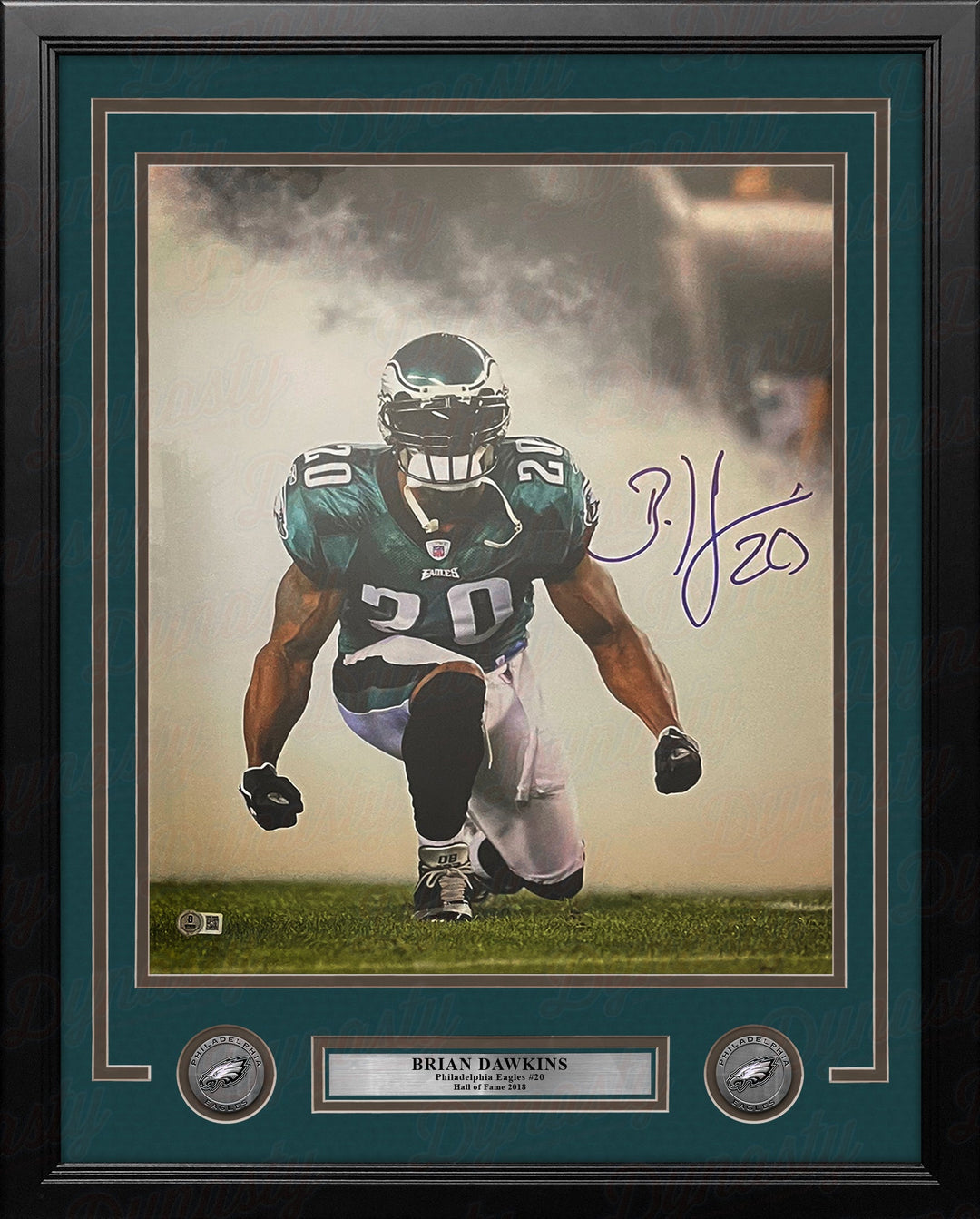 Brian Dawkins Kneeling in the Smoke Philadelphia Eagles Autographed 16" x 20" Framed Football Photo