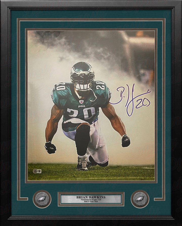 Brian Dawkins Kneeling in the Smoke Philadelphia Eagles Autographed 16" x 20" Framed Football Photo