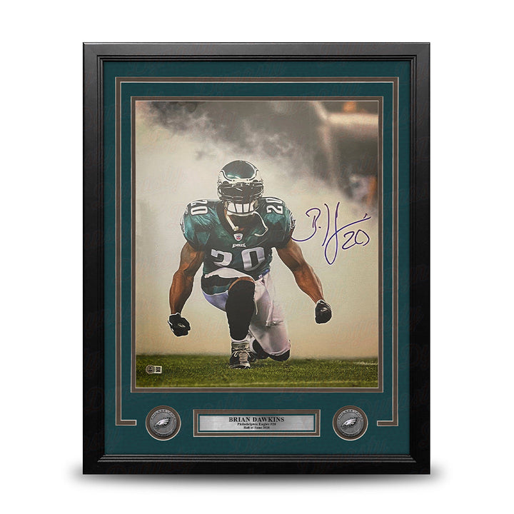 Brian Dawkins Kneeling in the Smoke Philadelphia Eagles Autographed 16" x 20" Framed Football Photo