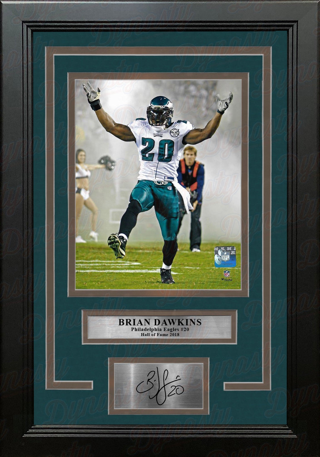 Brian Dawkins Smoke Entrance Philadelphia Eagles Framed Football Photo with Engraved Autograph
