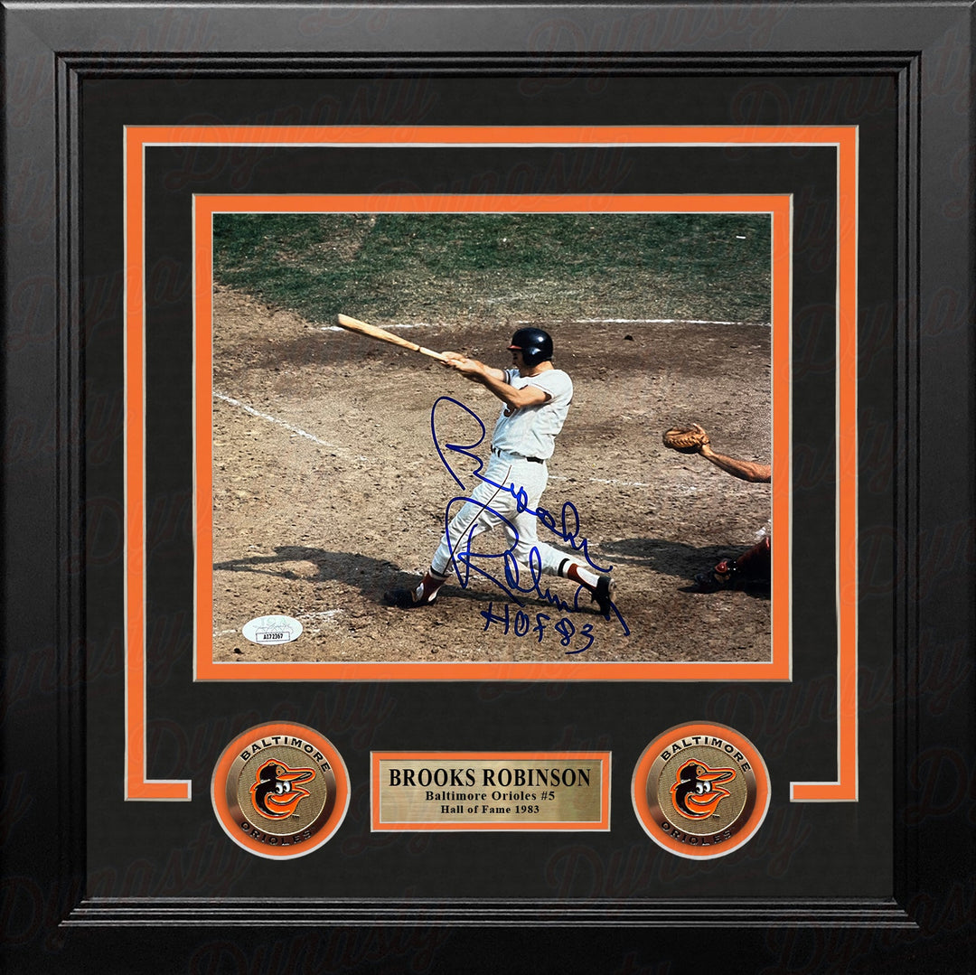 Brooks Robinson Batting Action Baltimore Orioles Autographed 8" x 10" Framed Baseball Photo