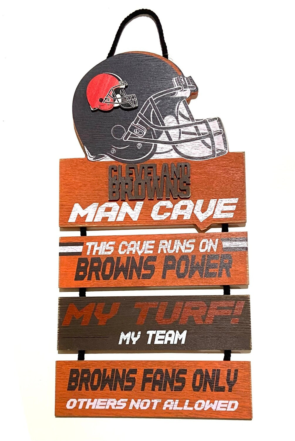 Cleveland Browns Wooden Helmet Man Cave Dangle Sign