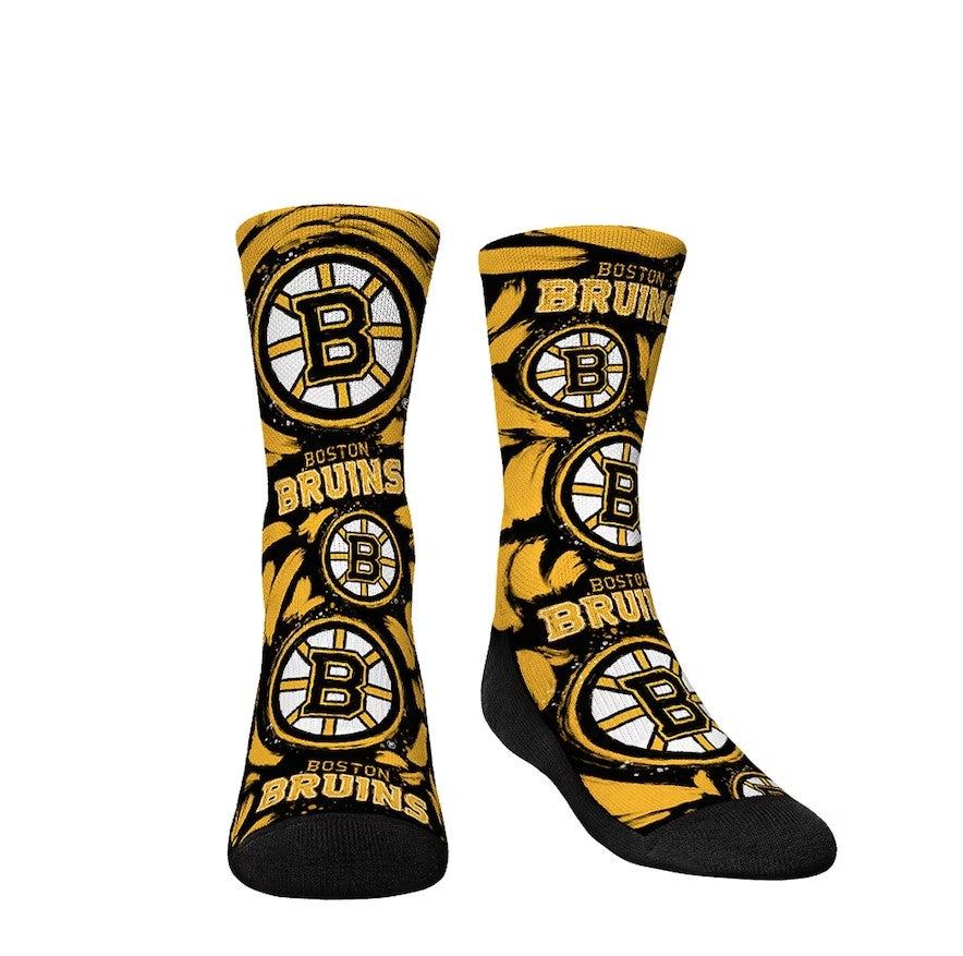 Boston Bruins Rock Em Socks Youth Allover Sketched Crew Socks