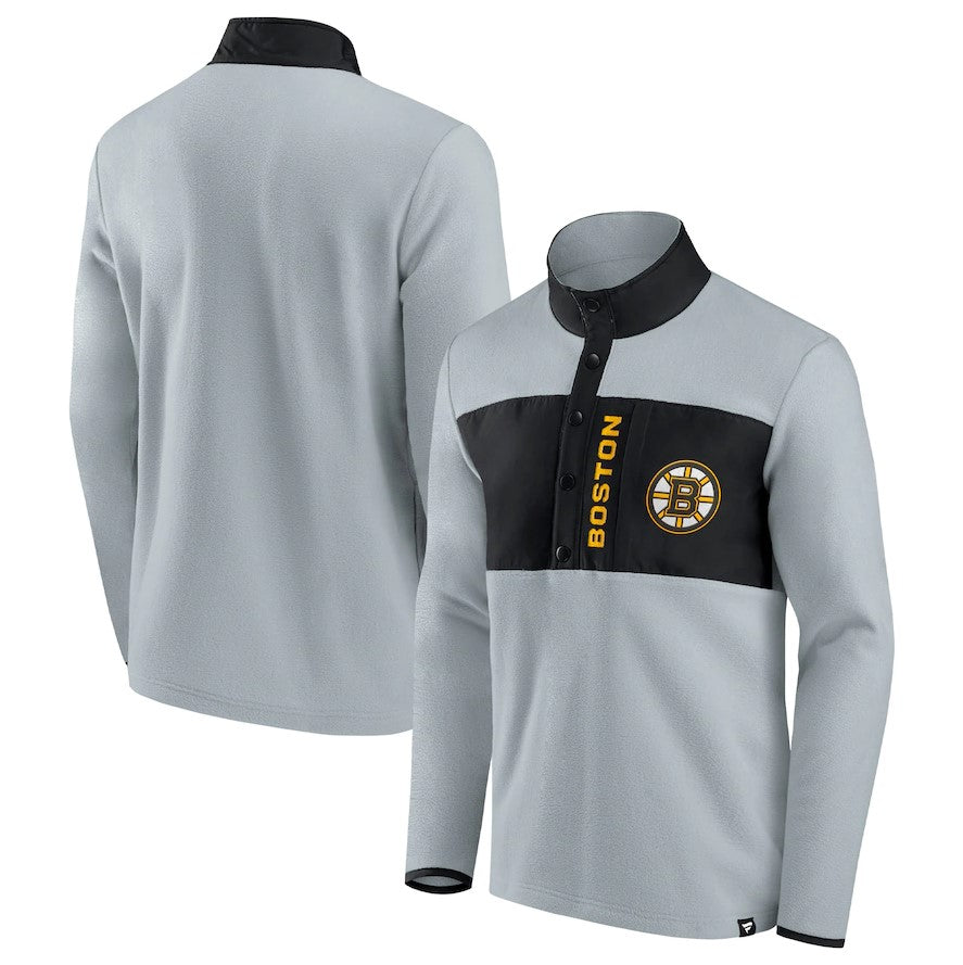 Boston Bruins Omni Polar Fleece Quarter-Snap Jacket - Gray/Black