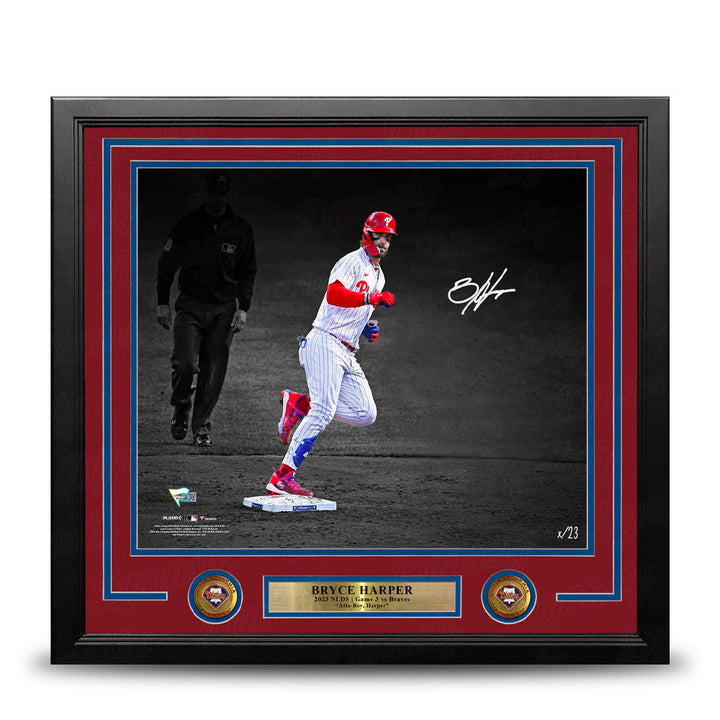 Bryce Harper Stares Down Arcia Philadelphia Phillies Autographed 16" x 20" Framed Blackout Photo