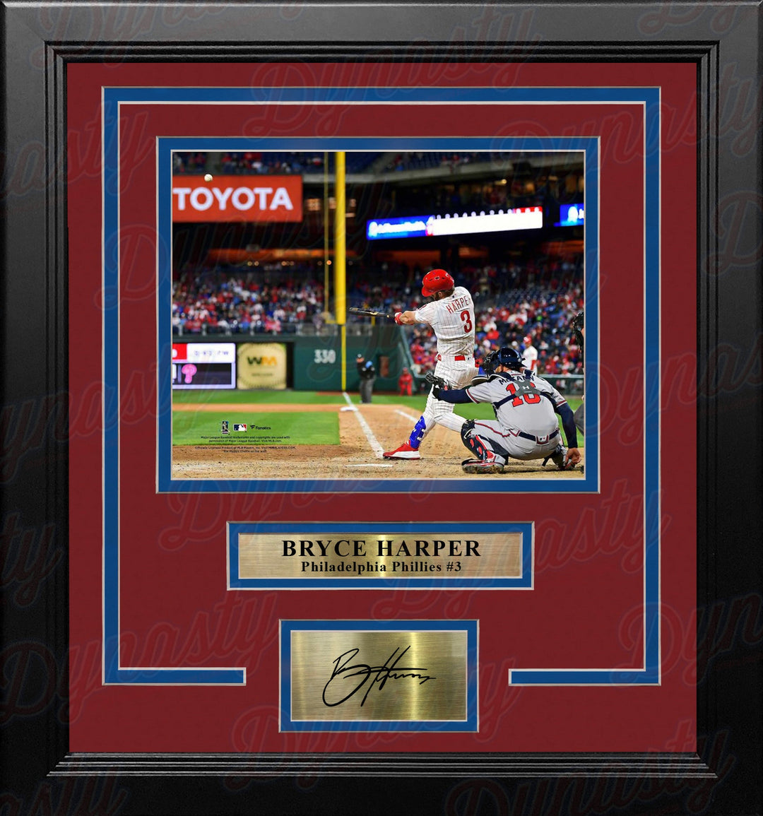 Bryce Harper Home Run Swing Philadelphia Phillies 8x10 Framed Baseball Photo with Engraved Autograph