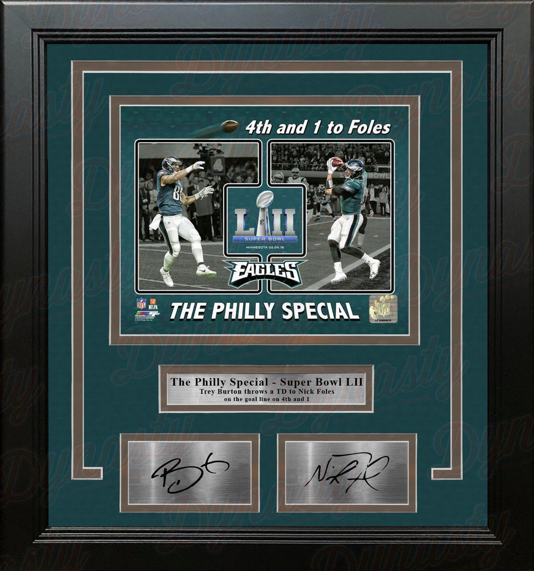Trey Burton & Nick Foles Eagles Philly Special Collage 11x14 Framed Photo with Engraved Autographs
