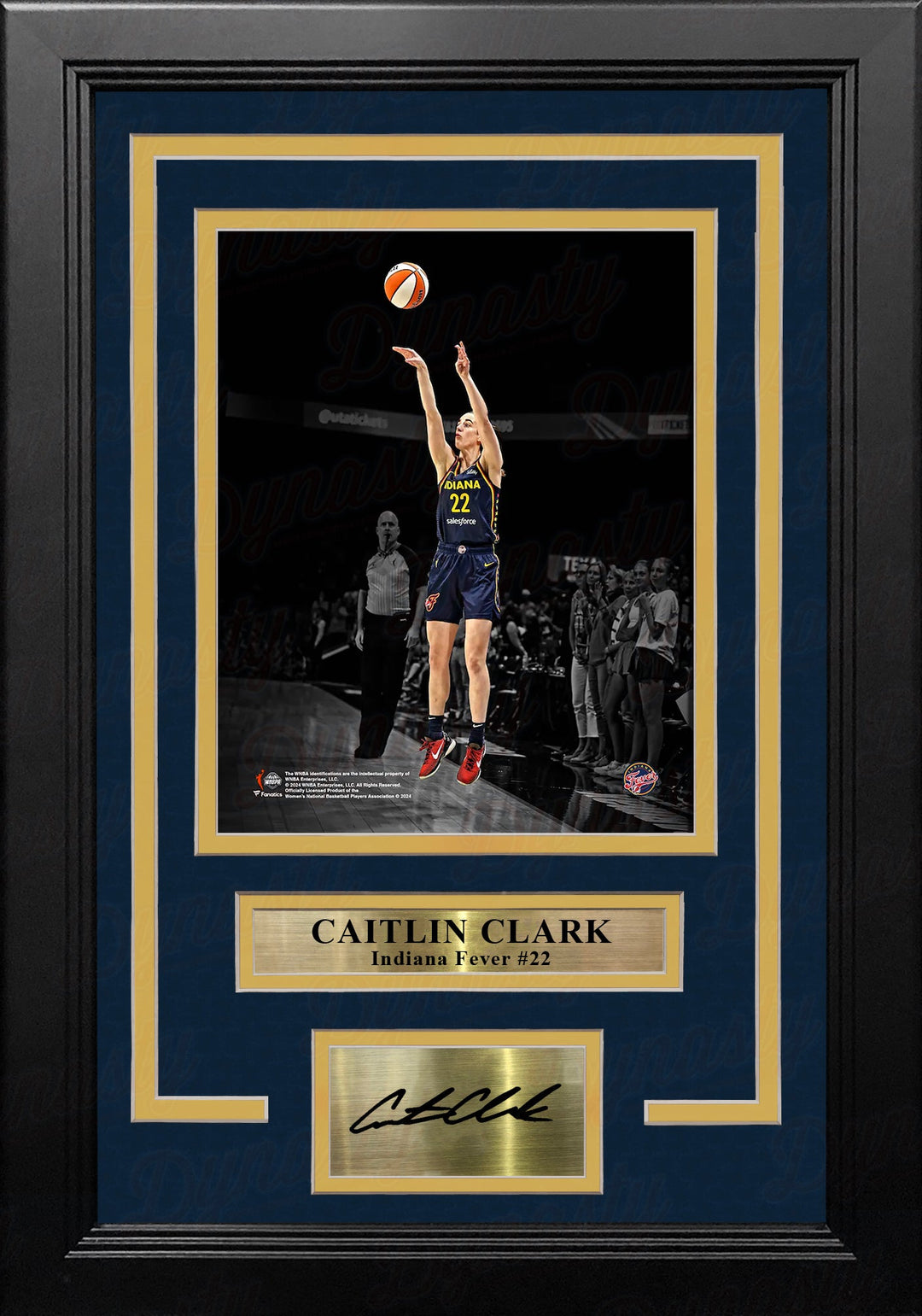 Caitlin Clark Shooting Action Indiana Fever 8x10 Framed WNBA Blackout Photo with Engraved Autograph