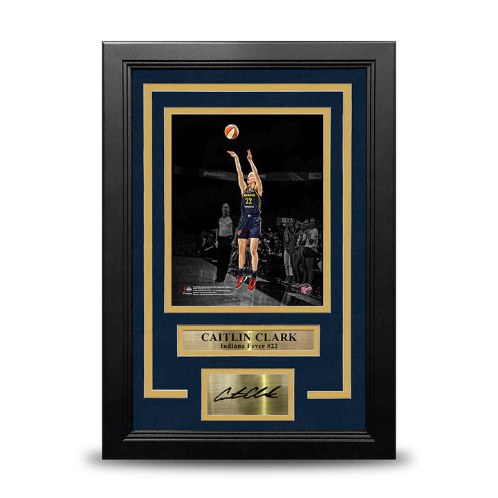 Caitlin Clark Shooting Action Indiana Fever 8x10 Framed WNBA Blackout Photo with Engraved Autograph