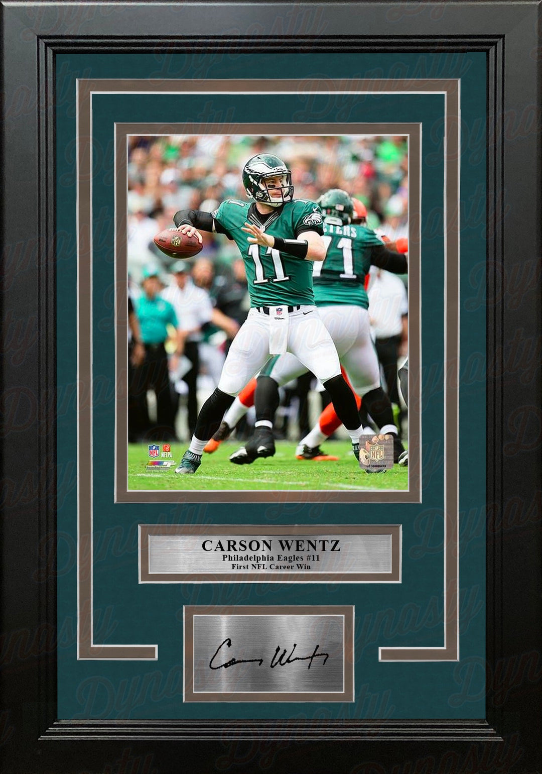 Carson Wentz 1st Career Win Philadelphia Eagles 16x20 Football Framed Photo with Engraved Autograph