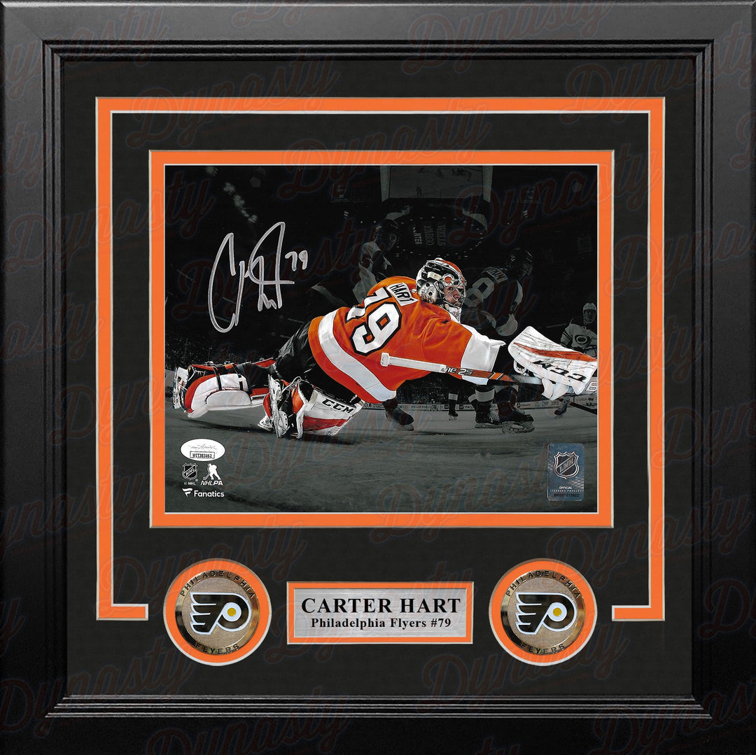 Carter Hart Blackout Philadelphia Flyers Autographed Framed Hockey Photo