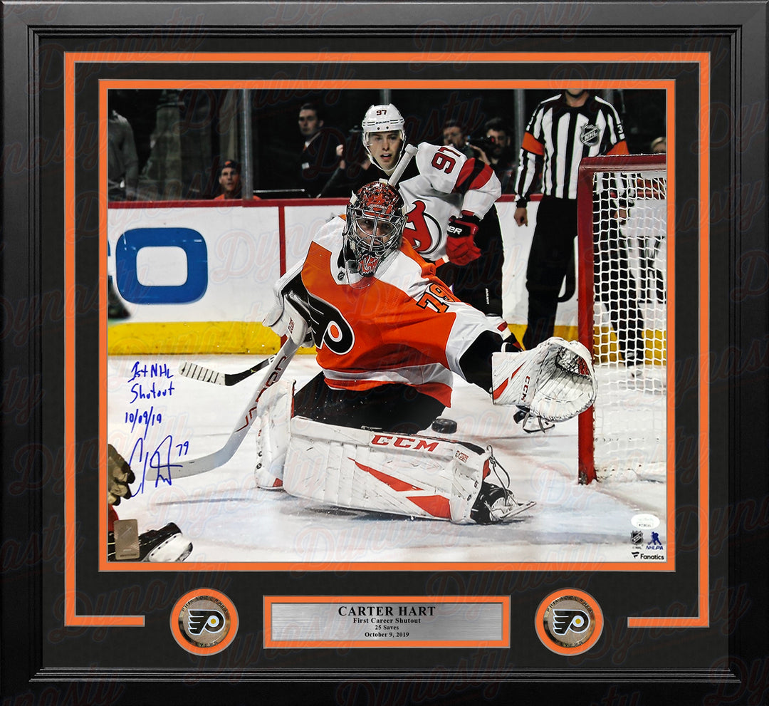 Carter Hart Philadelphia Flyers First Career Shutout Autographed Framed Hockey Photo