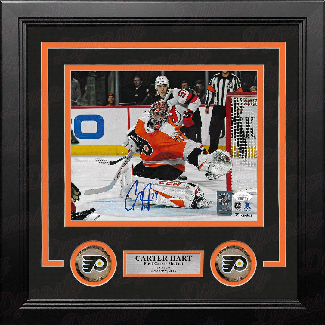 Carter Hart Philadelphia Flyers First Career Shutout Autographed Framed Hockey Photo