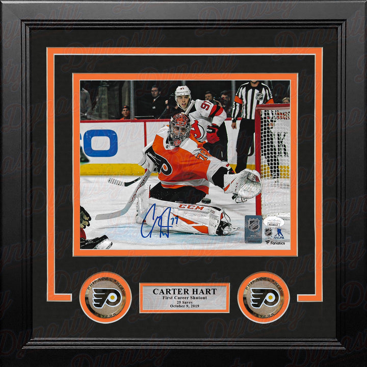 Carter Hart Philadelphia Flyers First Career Shutout Autographed Framed Hockey Photo