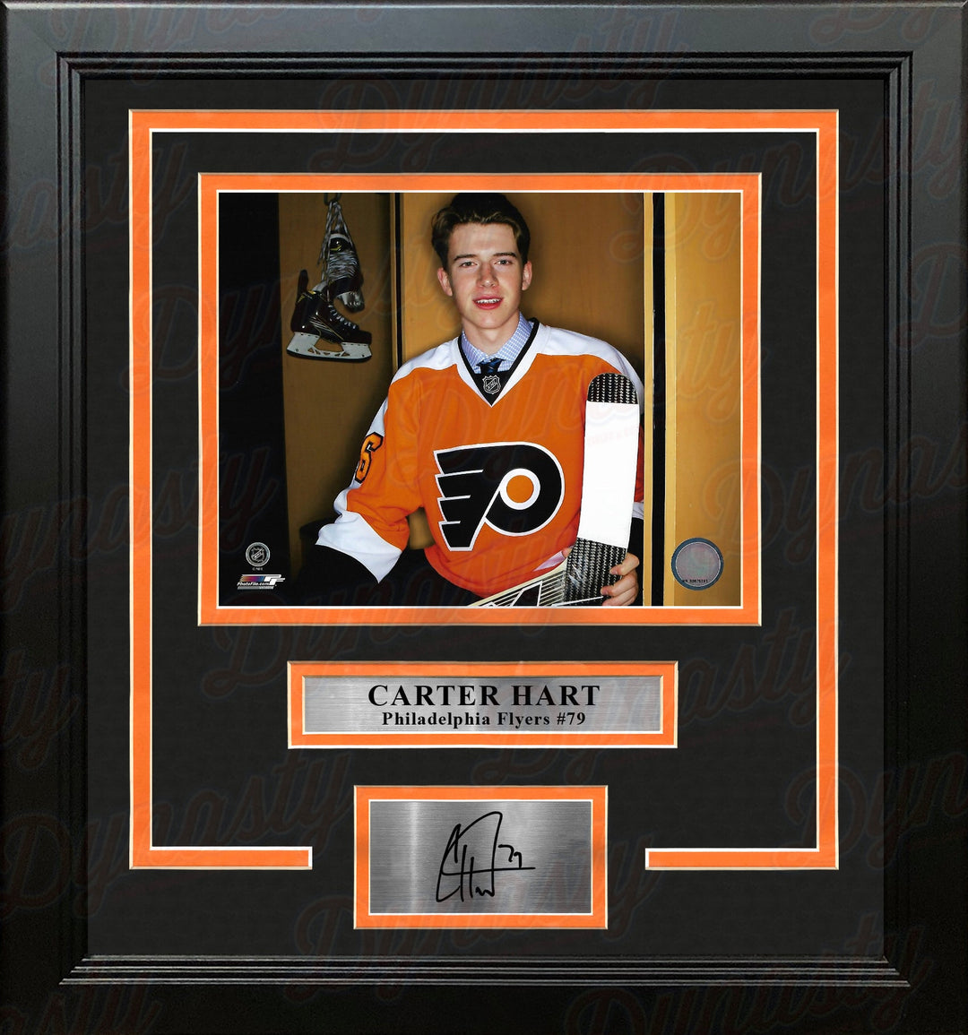 Carter Hart Philadelphia Flyers Locker Room Framed 11" x 14" Hockey Photo with Engraved Autograph