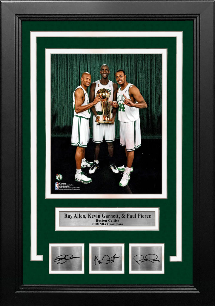 Ray Allen, Kevin Garnett, & Paul Pierce Boston Celtics 8x10 Framed Photo with Engraved Autographs