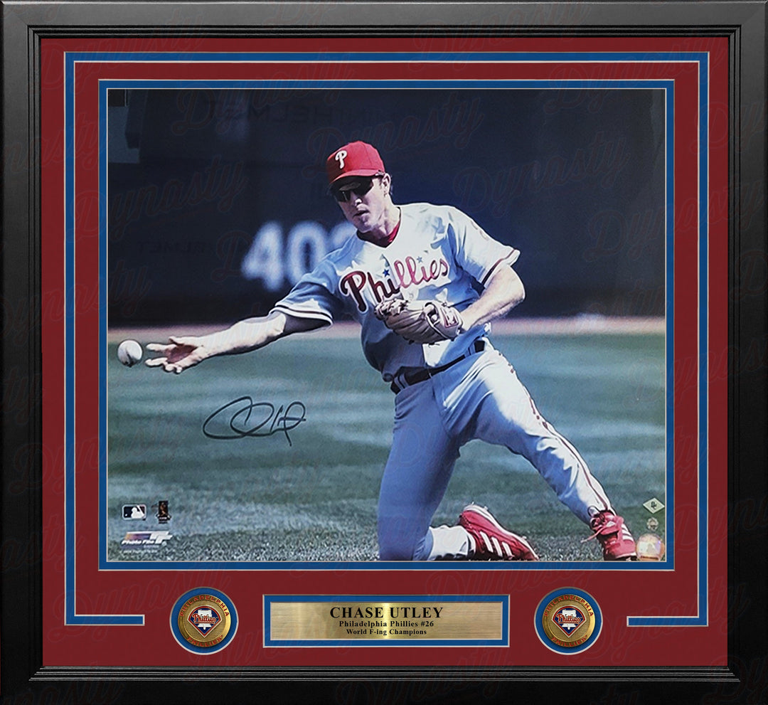 Chase Utley Throwing Action Philadelphia Phillies Autographed 16" x 20" Framed Baseball Photo