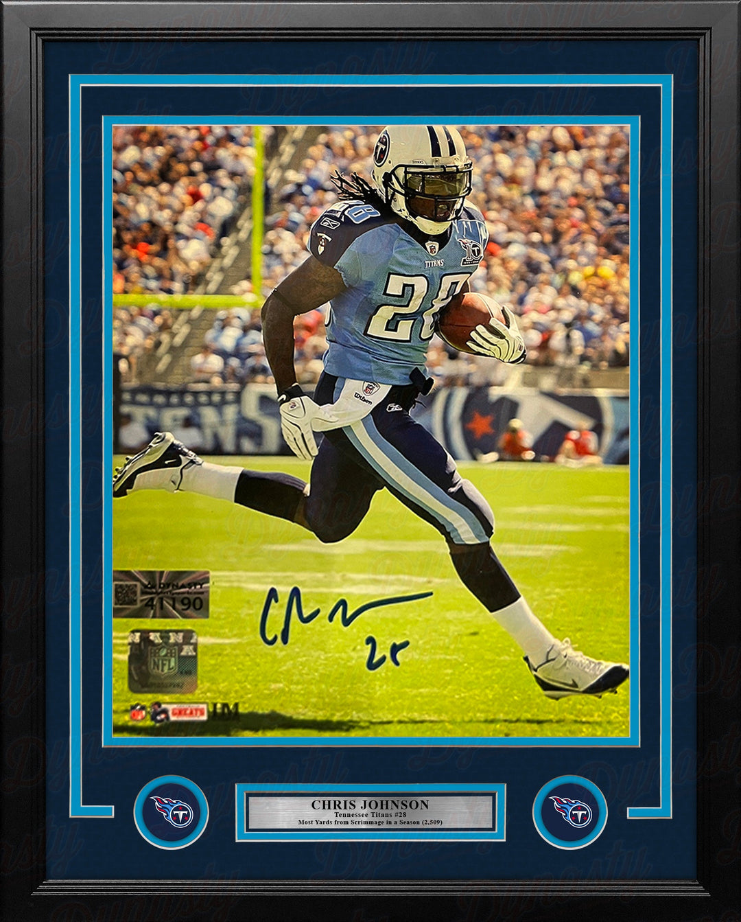 Chris Johnson in Action Tennessee Titans Autographed 16" x 20" Framed Football Photo