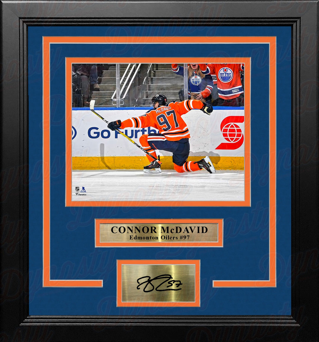 Connor McDavid Celebration Edmonton Oilers 8" x 10" Framed Hockey Photo with Engraved Autograph