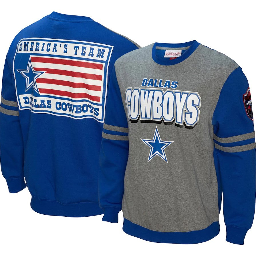 Dallas Cowboys Mitchell & Ness All Over 2.0 Pullover Sweatshirt - Royal