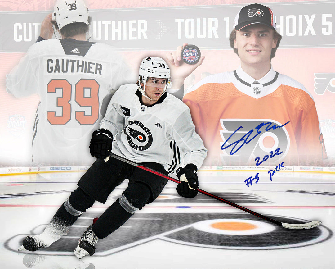 Cutter Gauthier Philadelphia Flyers Autographed 11x14 Draft Hockey Collage Photo Inscribed #5 Pick