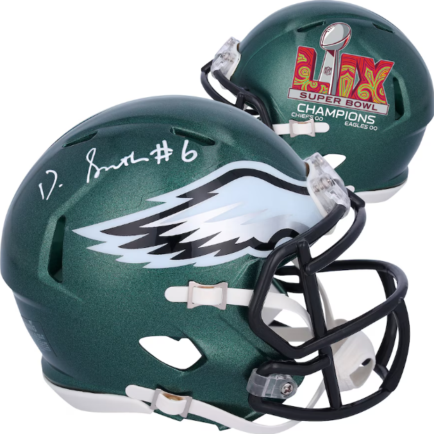 DeVonta Smith Philadelphia Eagles Autographed Super Bowl LIX Champions Football Mini-Helmet