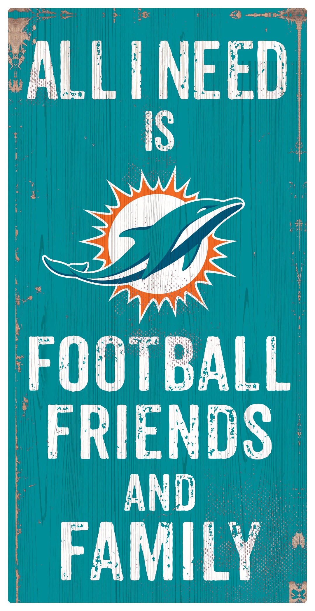 Miami Dolphins Football, Friends, & Family Wood Sign