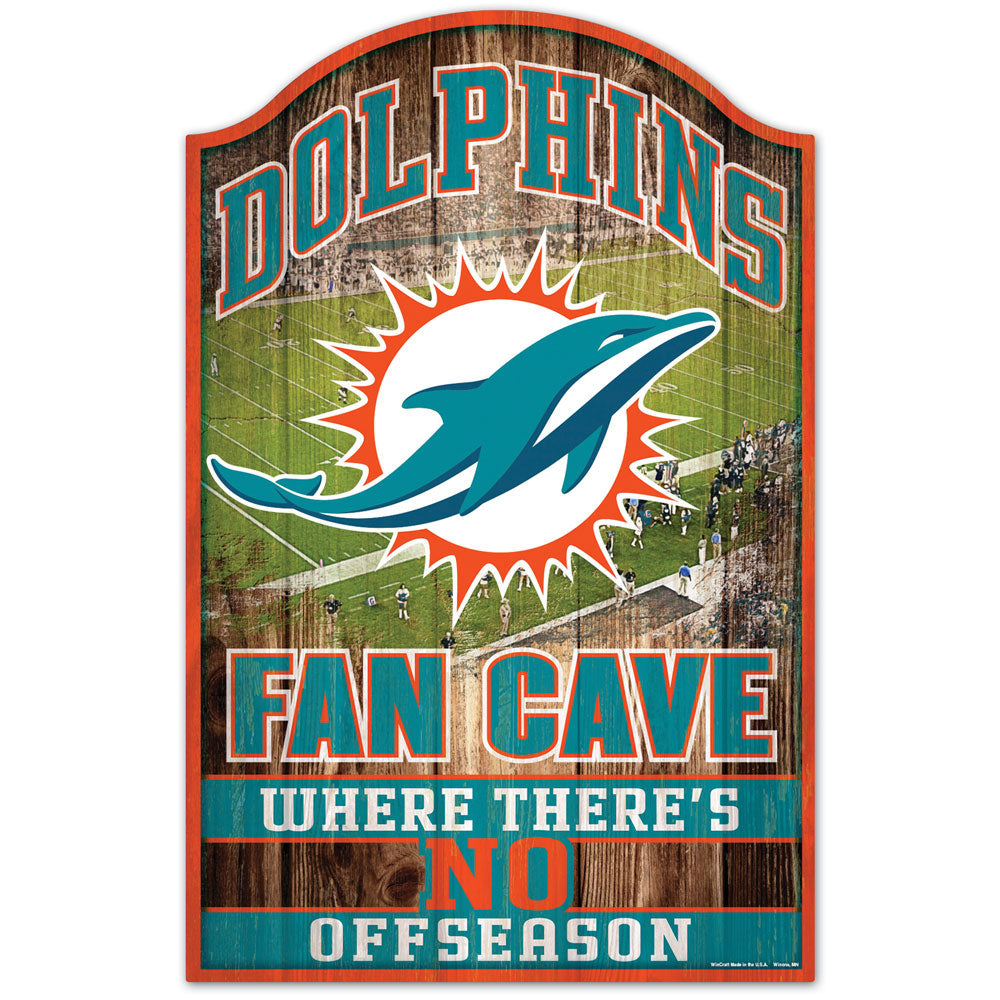 Miami Dolphins Fan Cave 11" x 17" Wood Sign