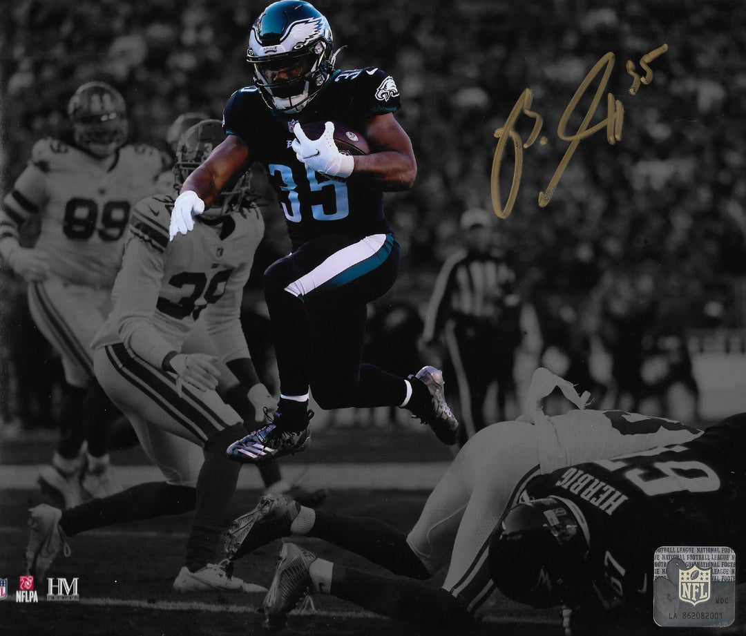 Boston Scott in Action Philadelphia Eagles Autographed 16" x 20" Blackout Football Photo