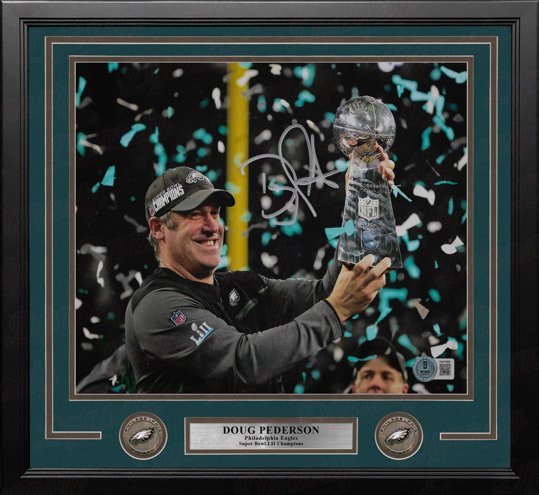 Doug Pederson Super Bowl Lombardi Trophy Philadelphia Eagles Autographed 11x14 Framed Football Photo
