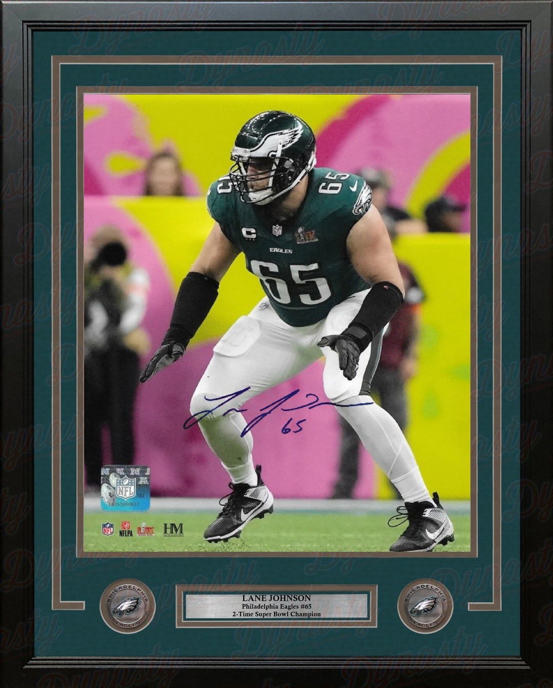 Lane Johnson Super Bowl LIX Action Philadelphia Eagles Autographed 16" x 20" Framed Football Photo