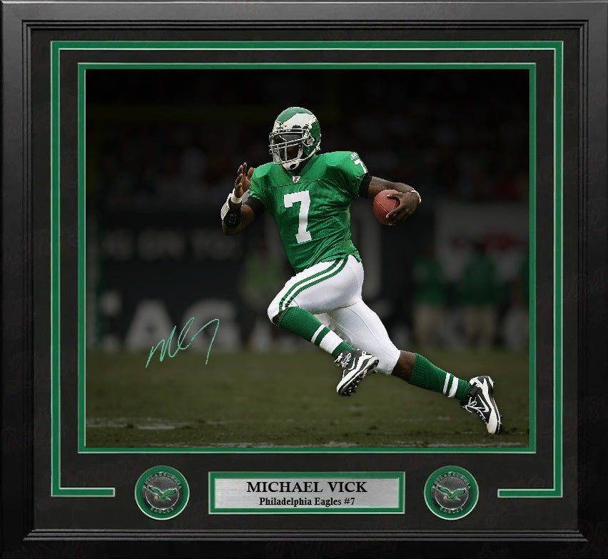 Michael Vick Kelly Green Action Philadelphia Eagles Autographed 11" x 14" Framed Blackout Photo